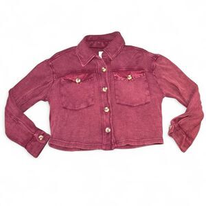 Bagatelle Burgundy Thermal Crop Button Down Shirt Women’s M Waffle Knit